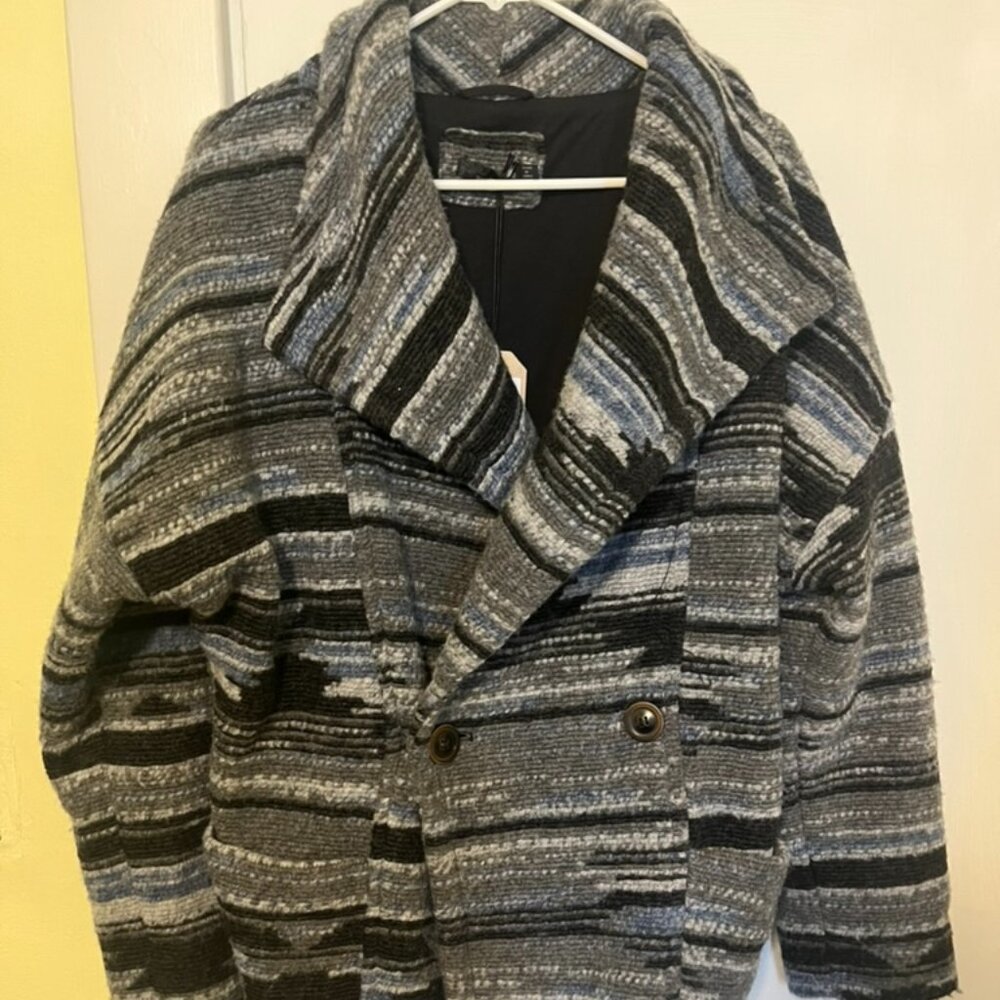prAna Arria Sweater Jacket Southwest Charcoal Aztec Coat Shawl Collar